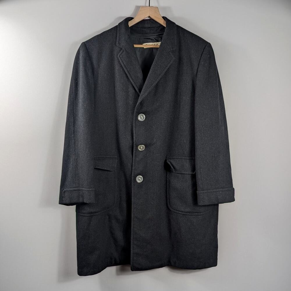 Vintage Style Manor Bond Clothes Mens Wool Herringbone Overcoat Plaid Lined 50s